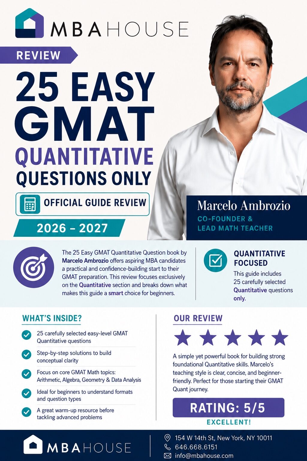 MBA House walkthrough of 25 easy GMAT Official Guide Quantitative Review 2026–2027 questions, covering arithmetic, percentages, ratios, and basic algebra for the GMAT Focus Quant section